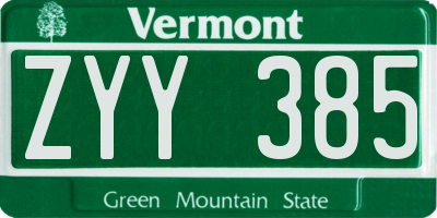 VT license plate ZYY385