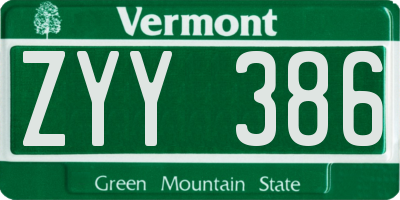 VT license plate ZYY386