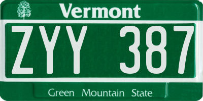 VT license plate ZYY387