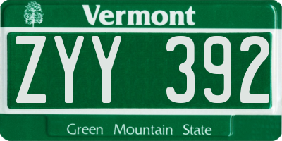 VT license plate ZYY392