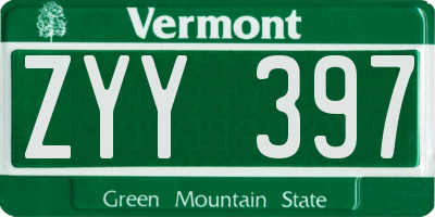 VT license plate ZYY397
