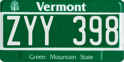 VT license plate ZYY398