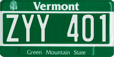 VT license plate ZYY401