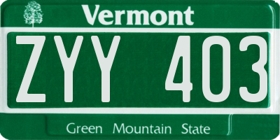 VT license plate ZYY403