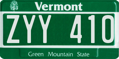 VT license plate ZYY410