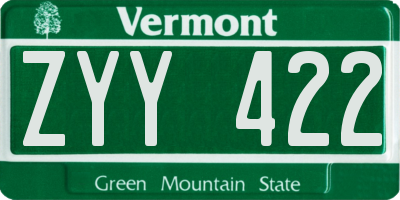 VT license plate ZYY422