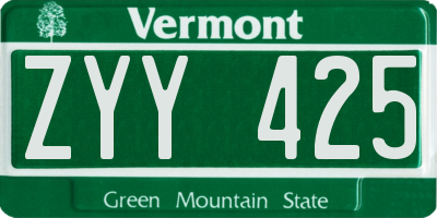 VT license plate ZYY425