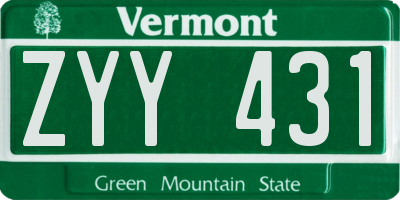VT license plate ZYY431