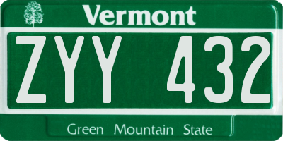 VT license plate ZYY432