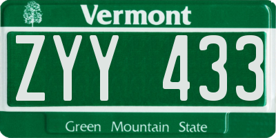 VT license plate ZYY433