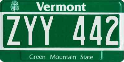 VT license plate ZYY442
