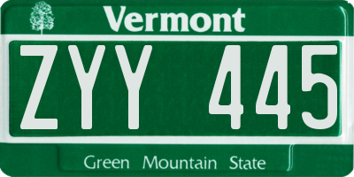 VT license plate ZYY445