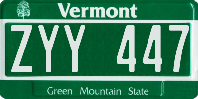 VT license plate ZYY447