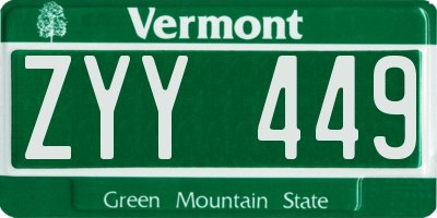 VT license plate ZYY449