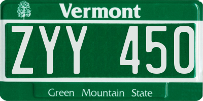 VT license plate ZYY450