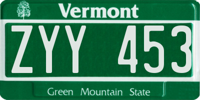 VT license plate ZYY453