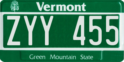 VT license plate ZYY455