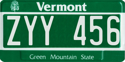 VT license plate ZYY456
