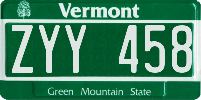 VT license plate ZYY458