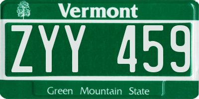 VT license plate ZYY459