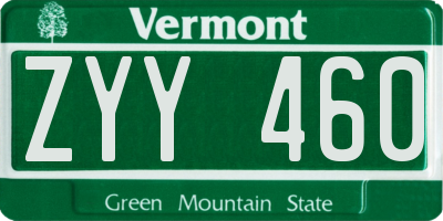 VT license plate ZYY460