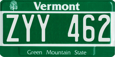 VT license plate ZYY462