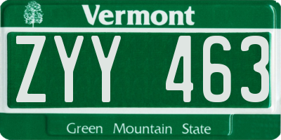 VT license plate ZYY463