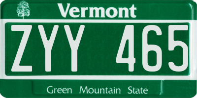 VT license plate ZYY465