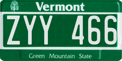 VT license plate ZYY466