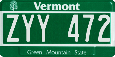 VT license plate ZYY472