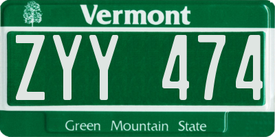 VT license plate ZYY474