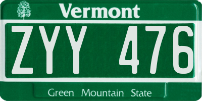 VT license plate ZYY476