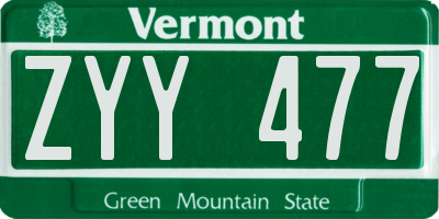 VT license plate ZYY477