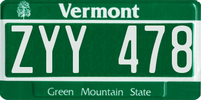 VT license plate ZYY478