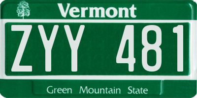 VT license plate ZYY481