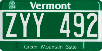 VT license plate ZYY492
