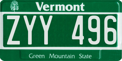 VT license plate ZYY496