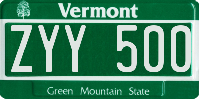 VT license plate ZYY500