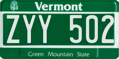 VT license plate ZYY502