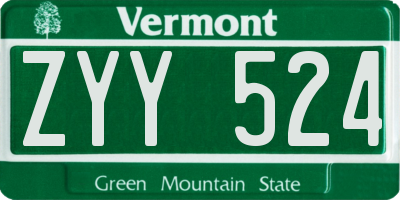 VT license plate ZYY524