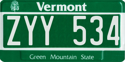 VT license plate ZYY534