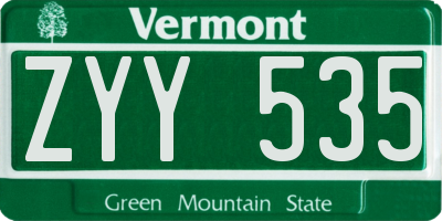 VT license plate ZYY535
