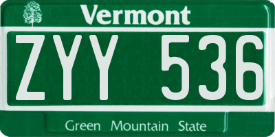 VT license plate ZYY536