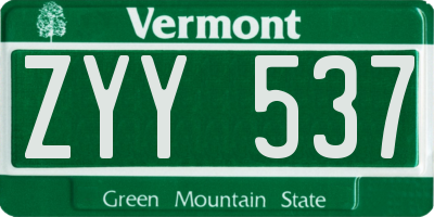 VT license plate ZYY537