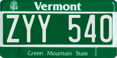 VT license plate ZYY540