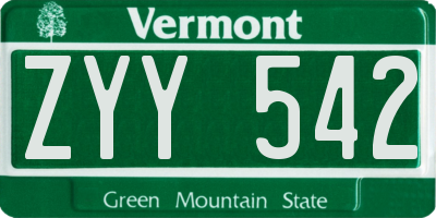 VT license plate ZYY542