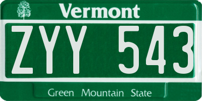 VT license plate ZYY543