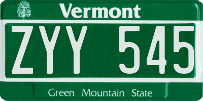 VT license plate ZYY545