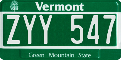 VT license plate ZYY547
