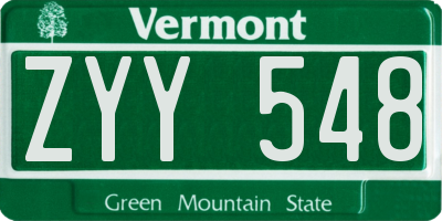 VT license plate ZYY548